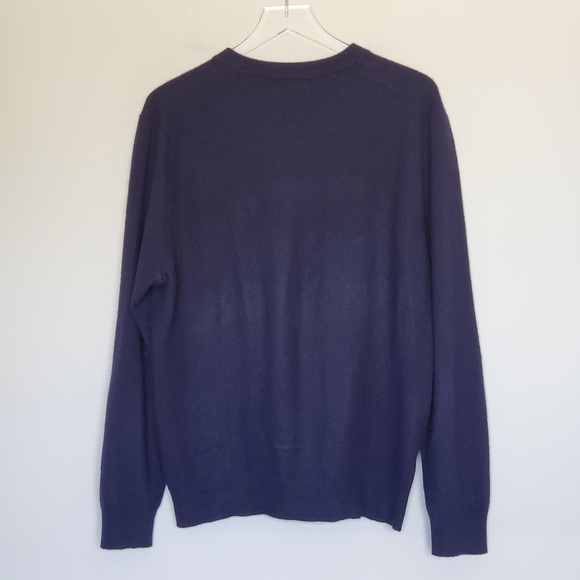 QI Cashmere V-Neck Pullover Sweater Navy Blue Men Size L - Picture 2 of 6